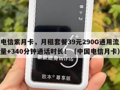 电信紫月卡，月租套餐39元290G通用流量+340分钟通话时长！（中国电信月卡）